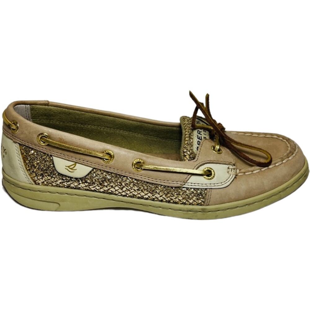 Sperry Metallic Glitter Gold Tan Angelfish TopSider Boat Shoes Loafers sz 8.5 - Picture 7 of 8
